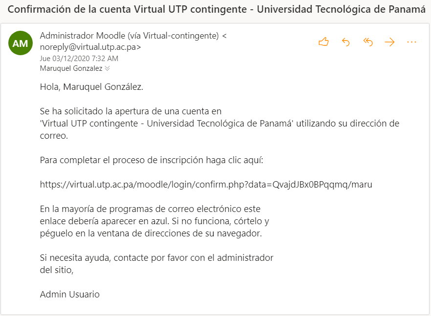 mensaje enviado al correo